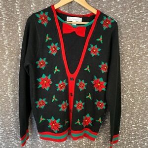Jolly Sweaters Knit‎ Christmas Sweater Holiday Poinsettia Women's M